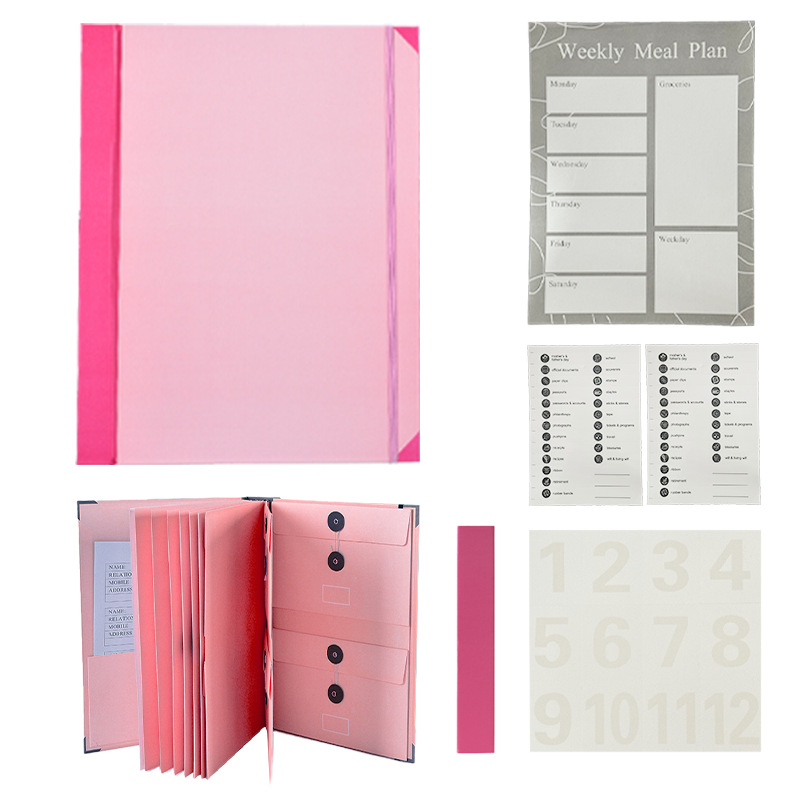 V888-ELOSUNG17099-214296-00 (Thick Version)Pink Accordion File Binder with 12 Envelopes - Durable Document Organizer - Image 1