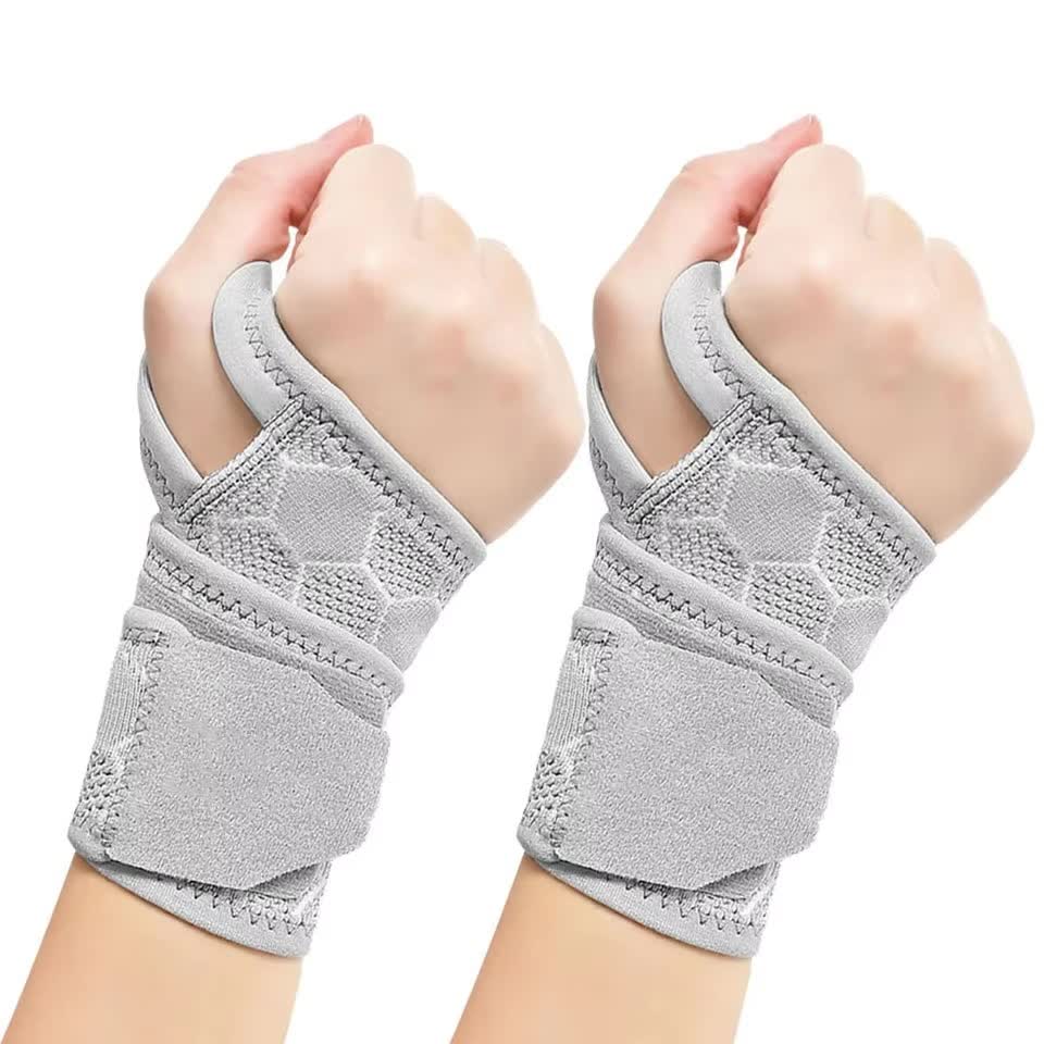 V888-ELOSUNG17131-214393-00 2 Pairs Grey Breathable Sports Wrist Support Wrap - Fitness Gym Wristband for Badminton & Injury Prevention - Image 1