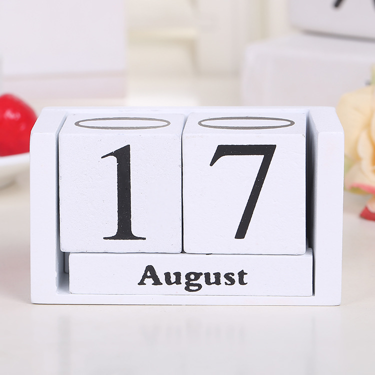 V888-ELOSUNG1715-202451-00 Wooden Calendar Decoration for Home Office (White) 9.5x4.3x5cm - Image 1