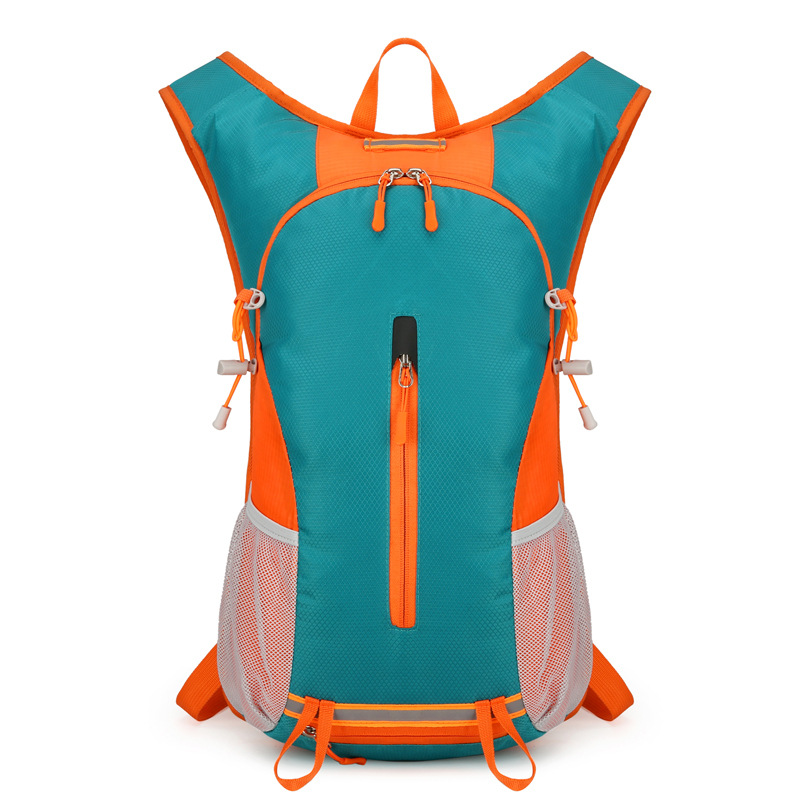 V888-ELOSUNG17159-214505-00 Lake Blue and Orange Patchwork Style Lightweight Outdoor Cycling Backpack - Durable and Water-Resistant Oxford Fabric, Large Capacity Sports Hiking Bag, Unisex Design - Image 1