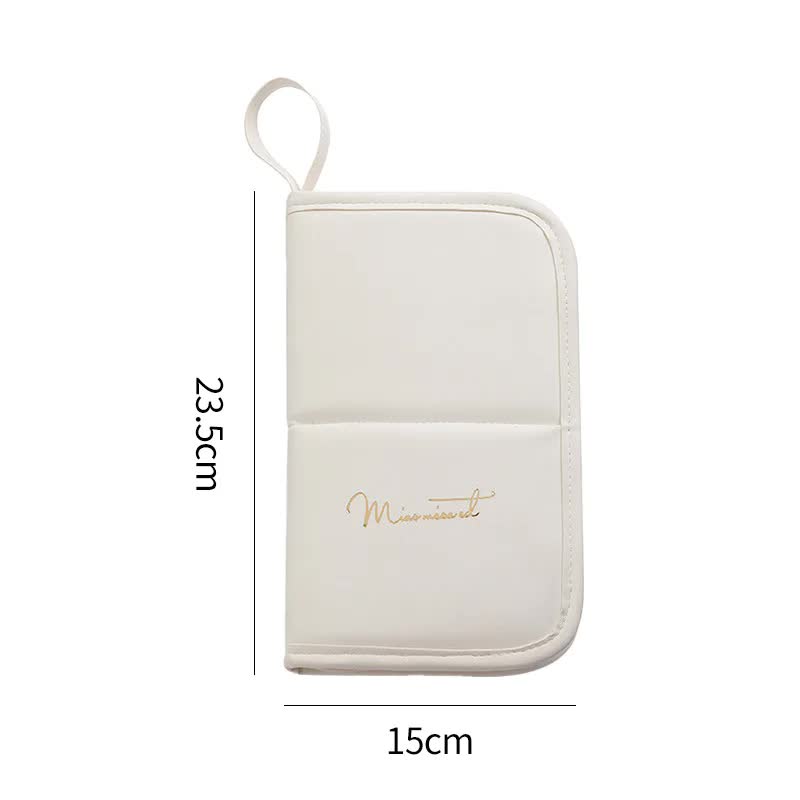 V888-ELOSUNG17162-214539-00 White Portable Shell Makeup Brush Storage Bag - Multi-Functional PU Cosmetic Organizer with Button Closure, Convertible to Stand Design(Make-up brushes are filming props, not included) - Image 1