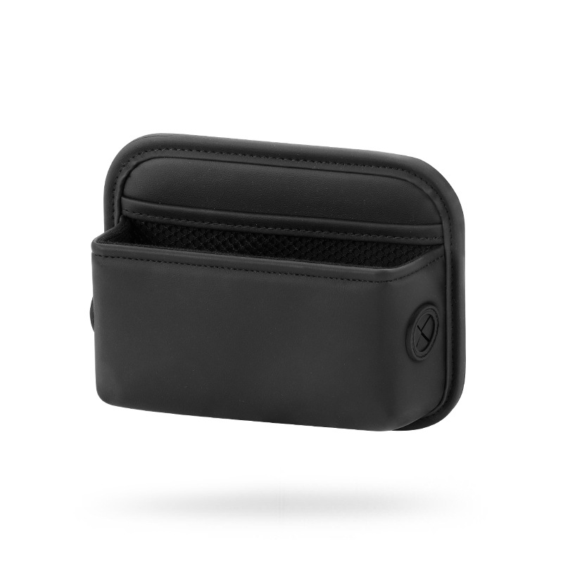 V888-ELOSUNG17191-215348-00 Black PU Leather Car Storage Organizer with Dual Charging Holes and Inner Mesh Pocket, Multi-functional Door Handle Hanging Bag for Phones and Accessories, Lightweight and Durable - Image 1