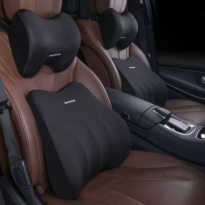 V888-ELOSUNG17197-215357-01 Black Memory Foam Car Seat Neck and Lumbar Support Set – Ergonomic Cushion for Office, Home, and Driving - Image 1