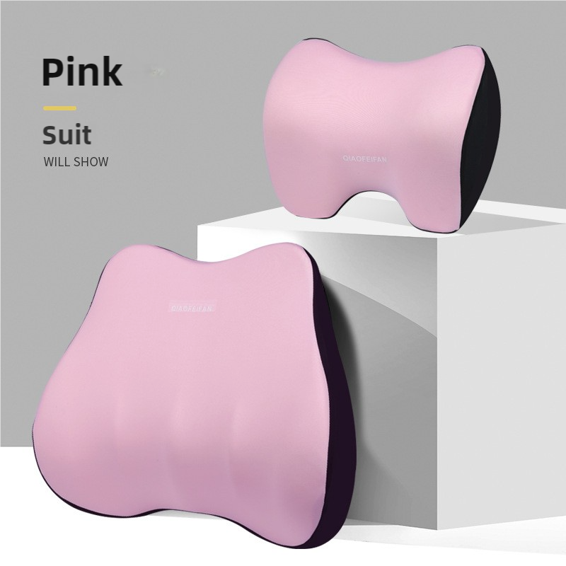 V888-ELOSUNG17200-215060-00 Pink Memory Foam Car Seat Neck and Lumbar Support Set - Ergonomic Cushion for Office, Home, and Driving - Image 1