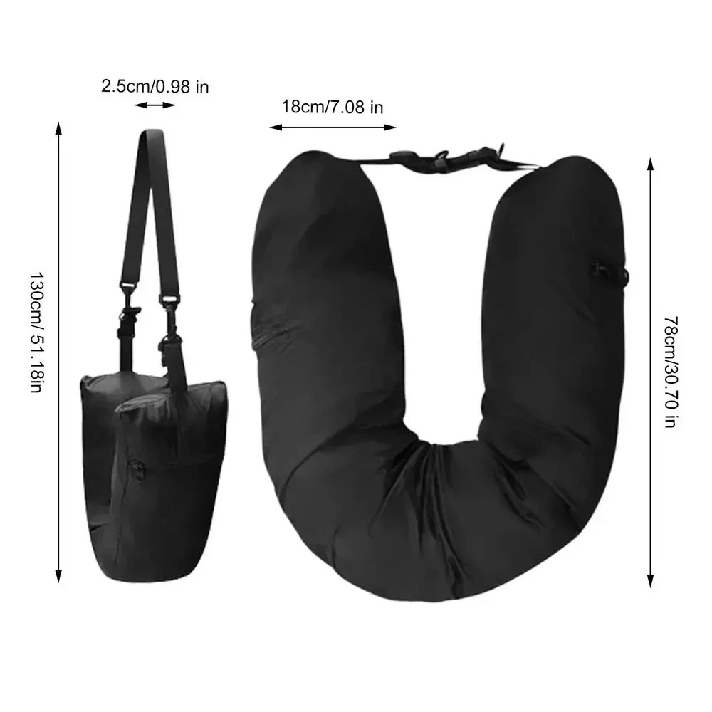 V888-ELOSUNG17214-215112-00 Black Waterproof Portable Refillable Travel Neck Pillow with Storage Bag – Lightweight and Compact for Airplane, Car, and Train – Multi-Purpose Travel Organizer - Image 1
