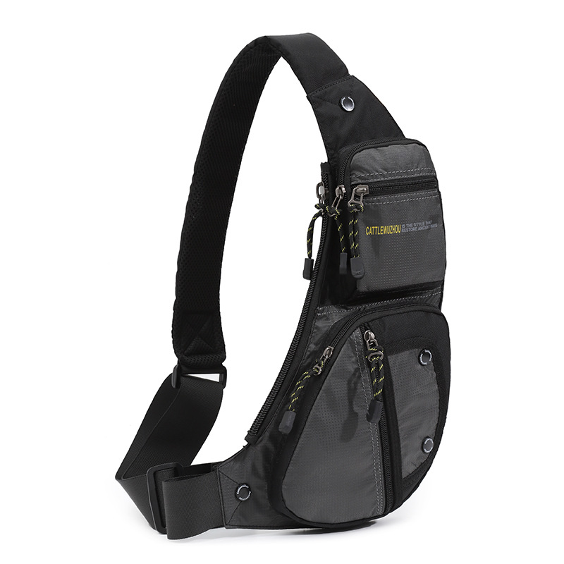 V888-ELOSUNG17223-215152-00 Black And Grey Men's Vintage Chest Bag - Multi-functional Waterproof Crossbody Sling Bag for Outdoor Sports - Image 1