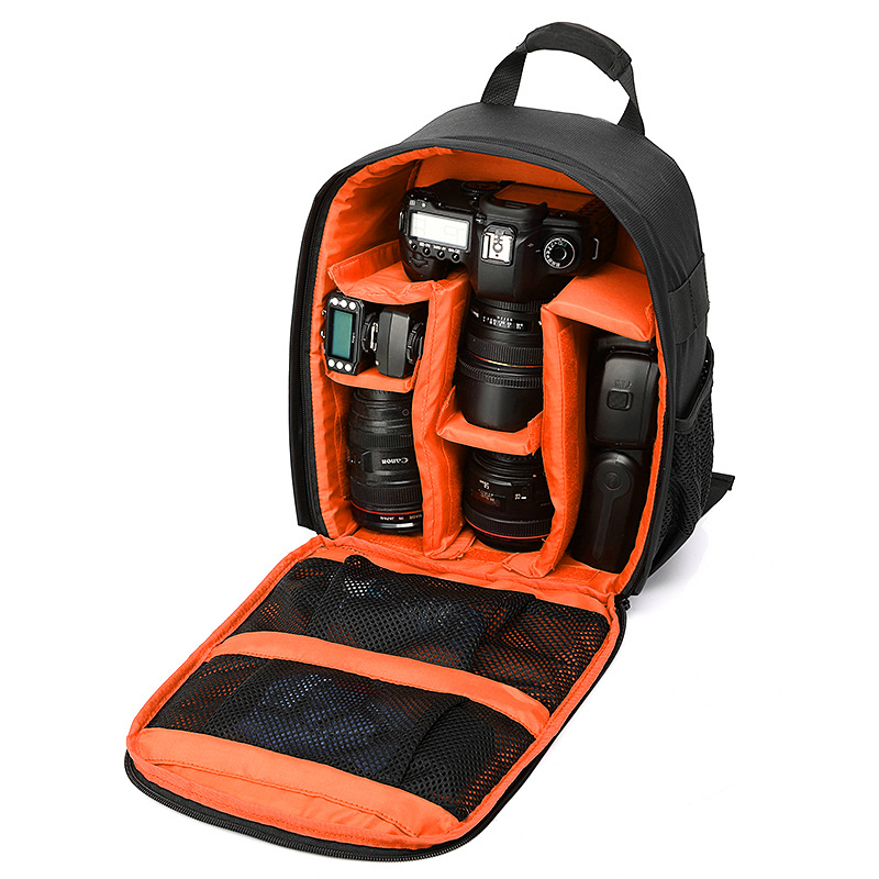 V888-ELOSUNG17232-214970-00 Orange Lining Water-Resistant DSLR Camera Backpack with Tripod Holder, Lightweight and Spacious Photography Bag for Outdoor Use(Camera and accessories are props, not included) - Image 1