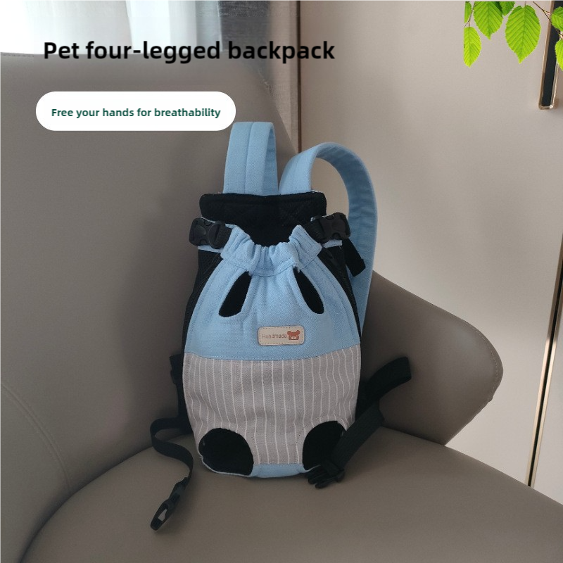 V888-ELOSUNG17295-215704-00 Size XL Blue-Gray Patchwork Pet Backpack Dog Carrier Cat Travel Bag - Breathable, Portable & Hands-Free Four-Leg Design - Image 1