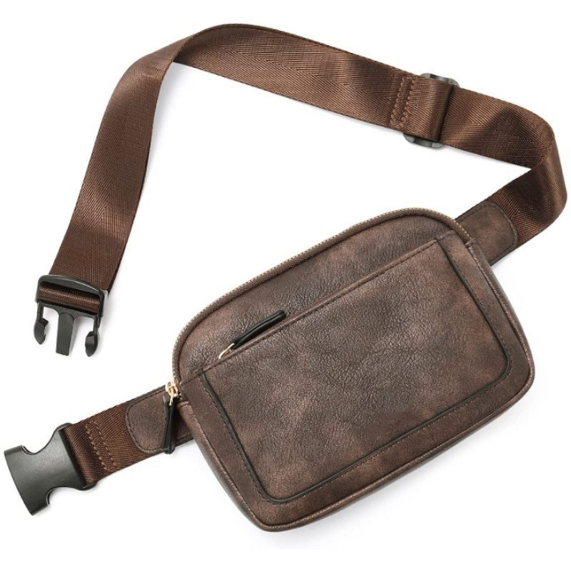 V888-ELOSUNG17345-215667-00 Coffee Adjustable Waterproof PU Leather Waist Bag - Stylish Crossbody Belt Bag for Men & Women - Image 1