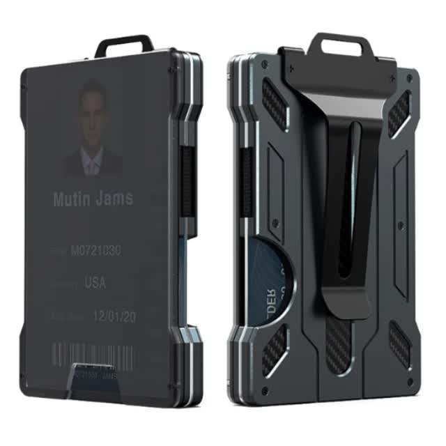 V888-ELOSUNG17362-215786-00 1 Pcs Black Premium RFID Blocking Aluminum Alloy ID Badge Holder with Transparent Card Slot & Money Clip - Image 1
