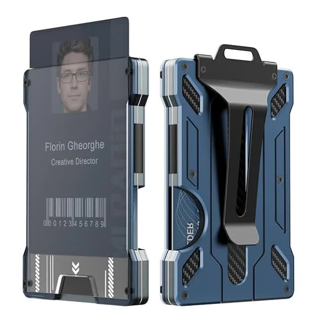 V888-ELOSUNG17363-215787-00 1 Pcs Blue Premium RFID Blocking Aluminum Alloy ID Badge Holder with Transparent Card Slot & Money Clip - Image 1