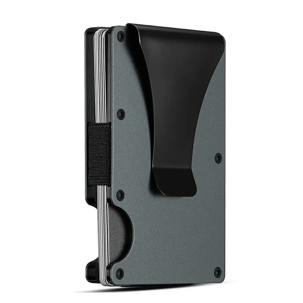 V888-ELOSUNG17368-215687-00 2 Pcs Grey Aluminum Alloy RFID Blocking Wallet - Compact, Lightweight Credit Card Holder and Money Clip - Image 1
