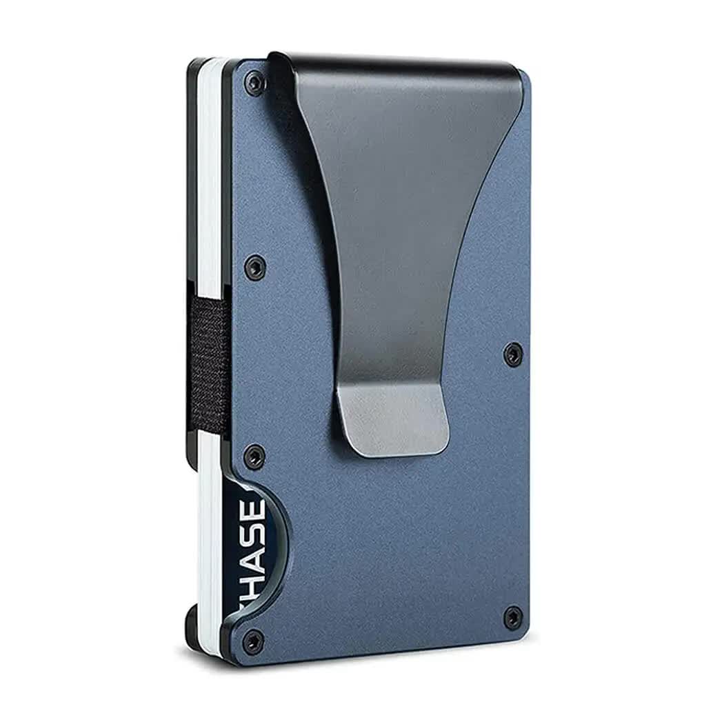V888-ELOSUNG17369-215688-00 2 Pcs Dark Blue Aluminum Alloy RFID Blocking Wallet - Compact, Lightweight Credit Card Holder and Money Clip - Image 1