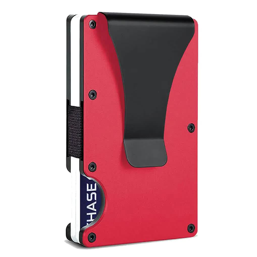 V888-ELOSUNG17373-215692-00 2 Pcs Red Aluminum Alloy RFID Blocking Wallet - Compact, Lightweight Credit Card Holder and Money Clip - Image 1