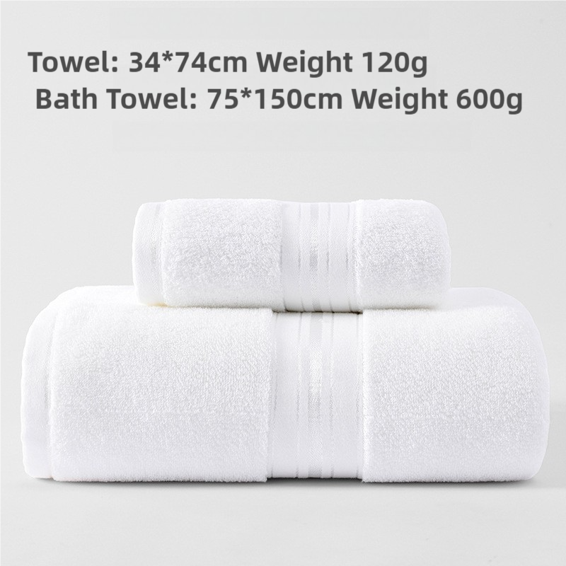 V888-ELOSUNG17426-215961-00 White Cotton Towel Set(Towel + Bath Towel) - Quick Dry, Extra Thick & Absorbent, Perfect for Bath & Beach - Image 1