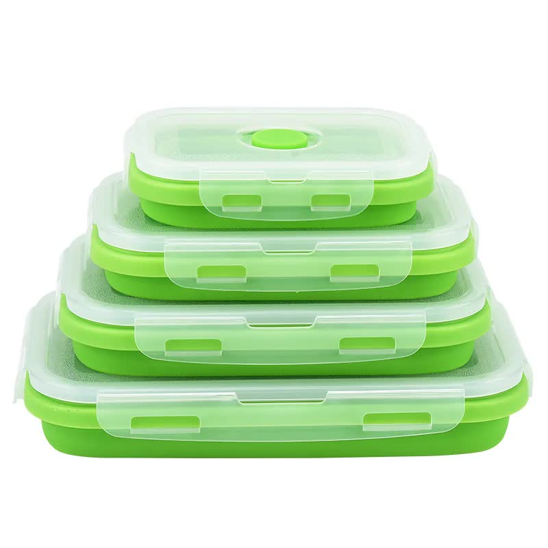 V888-ELOSUNG17493-216353-00 Green Collapsible Silicone Bento Box Set - 4-Piece Food-Grade Microwave & Freezer Safe Lunch Box Set - Image 1