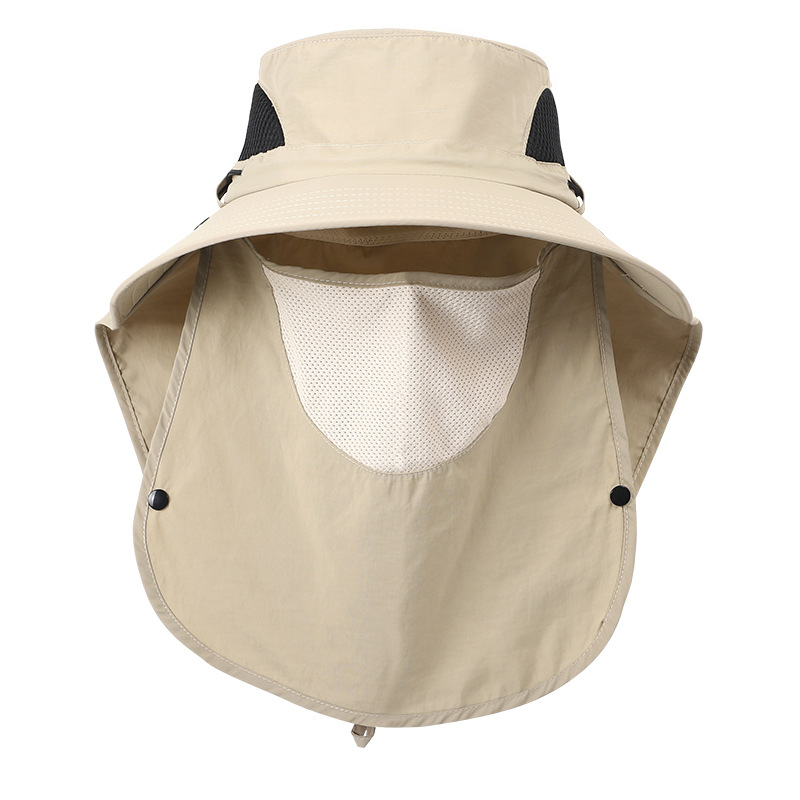 V888-ELOSUNG17559-216508-00 Khaki Outdoor Sun Hat with Face & Neck Protection, Quick-Dry, Breathable UV Protection Cap for Men and Women - Adjustable, Dust & Insect Repellent Hiking Hat - Image 1