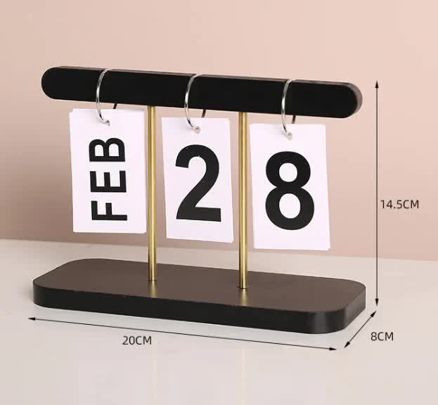 V888-ELOSUNG17656-218423-00 Black Modern Minimalist Wooden Flip Calendar - Stylish Desktop Calendar for Home, Office, and Study Room - Image 1