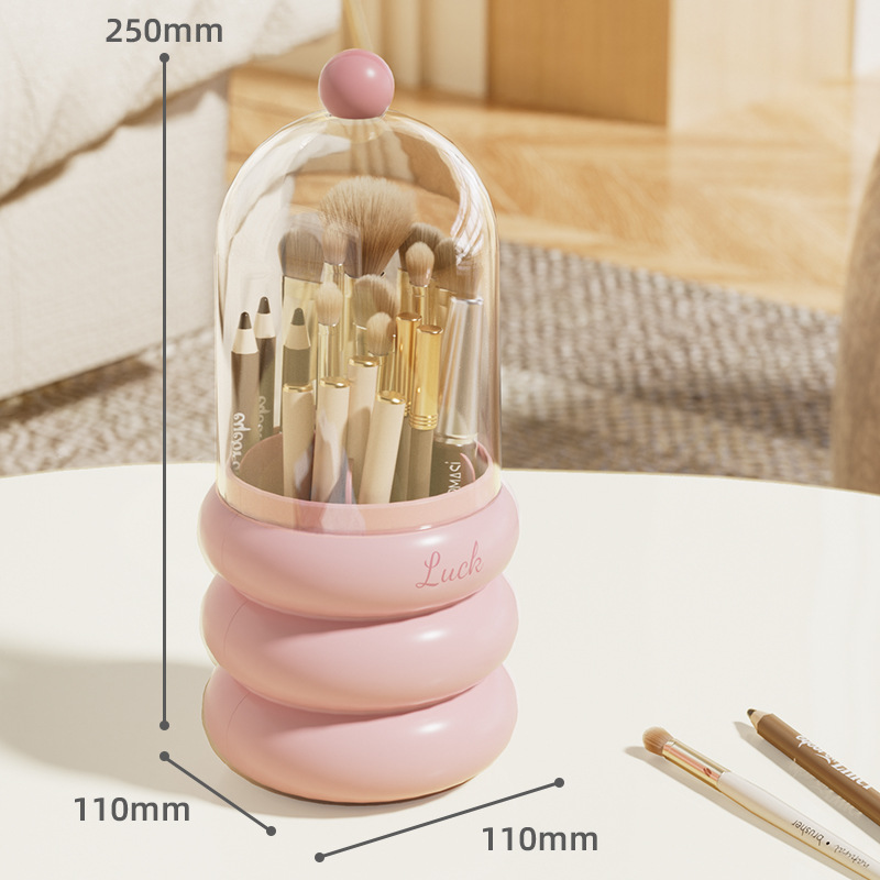 V888-ELOSUNG17658-218437-00 Pink 360° Rotating Makeup Brush Holder with Clear Dome – Stylish Organizer for Vanity, Desk, and Bathroom - Image 1