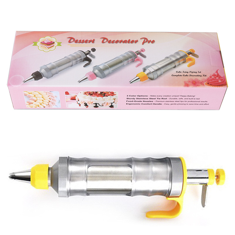 V888-ELOSUNG17707-222287-00 Yellow Cream Piping Gun for Cookie Decorating – 6 Nozzle DIY Set for Baking and Cake Decoration - Image 1