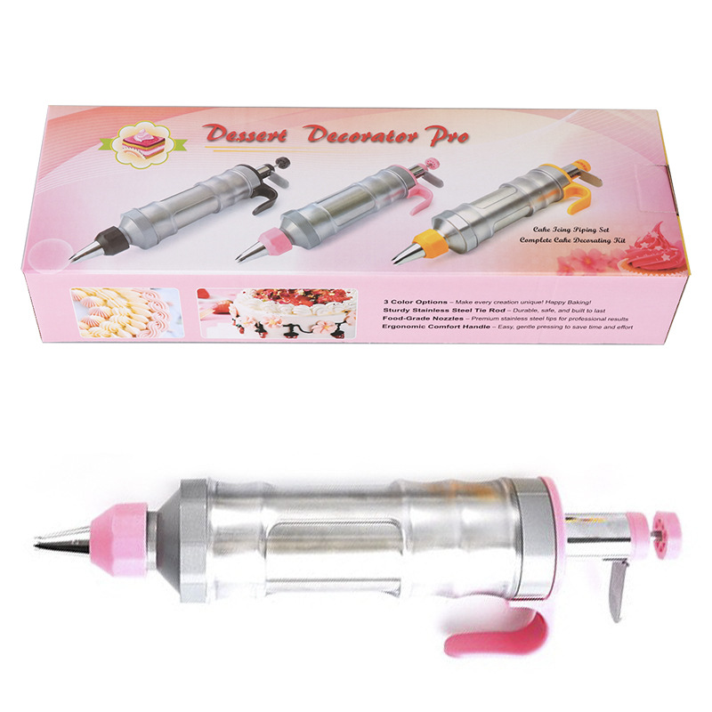 V888-ELOSUNG17709-222261-00 Pink Cream Piping Gun for Cookie Decorating - 6 Nozzle DIY Set for Baking and Cake Decoration - Image 1