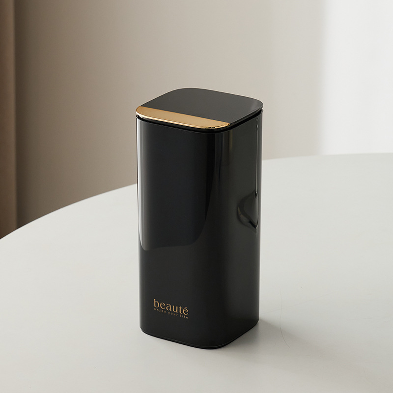 V888-ELOSUNG17759-223241-00 Black Gold Automatic Lifting Makeup Brush Holder with 4 Compartments, Large Capacity Cosmetic Brush Organizer(Makeup brushes are shooting props and are not included) - Image 1