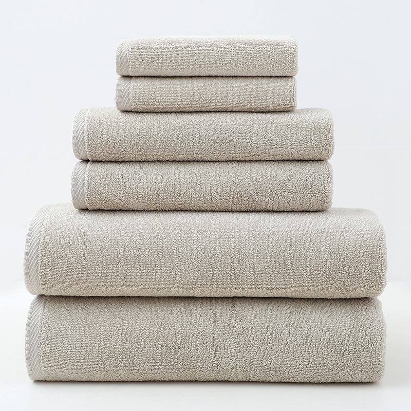 V888-ELOSUNG17796-223350-00 Beige Premium Cotton Towel Set - 6 Pieces, Soft & Absorbent Bath Towels for Adults - Image 1