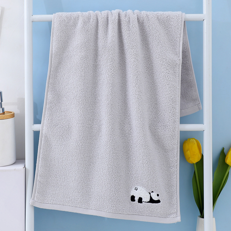V888-ELOSUNG17805-224182-00 2 Pcs Grey Panda Print Soft Cotton Hand Towel, Super Absorbent Mini Towels, 34x75cm - Image 1