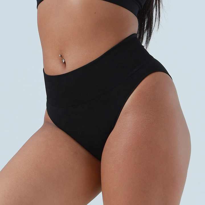 V888-ELOSUNG17919-224574-00 3 Pcs Size M Black Microfiber High-Waisted Thong Underwear with Tummy Control - Slimming Comfort - Image 1