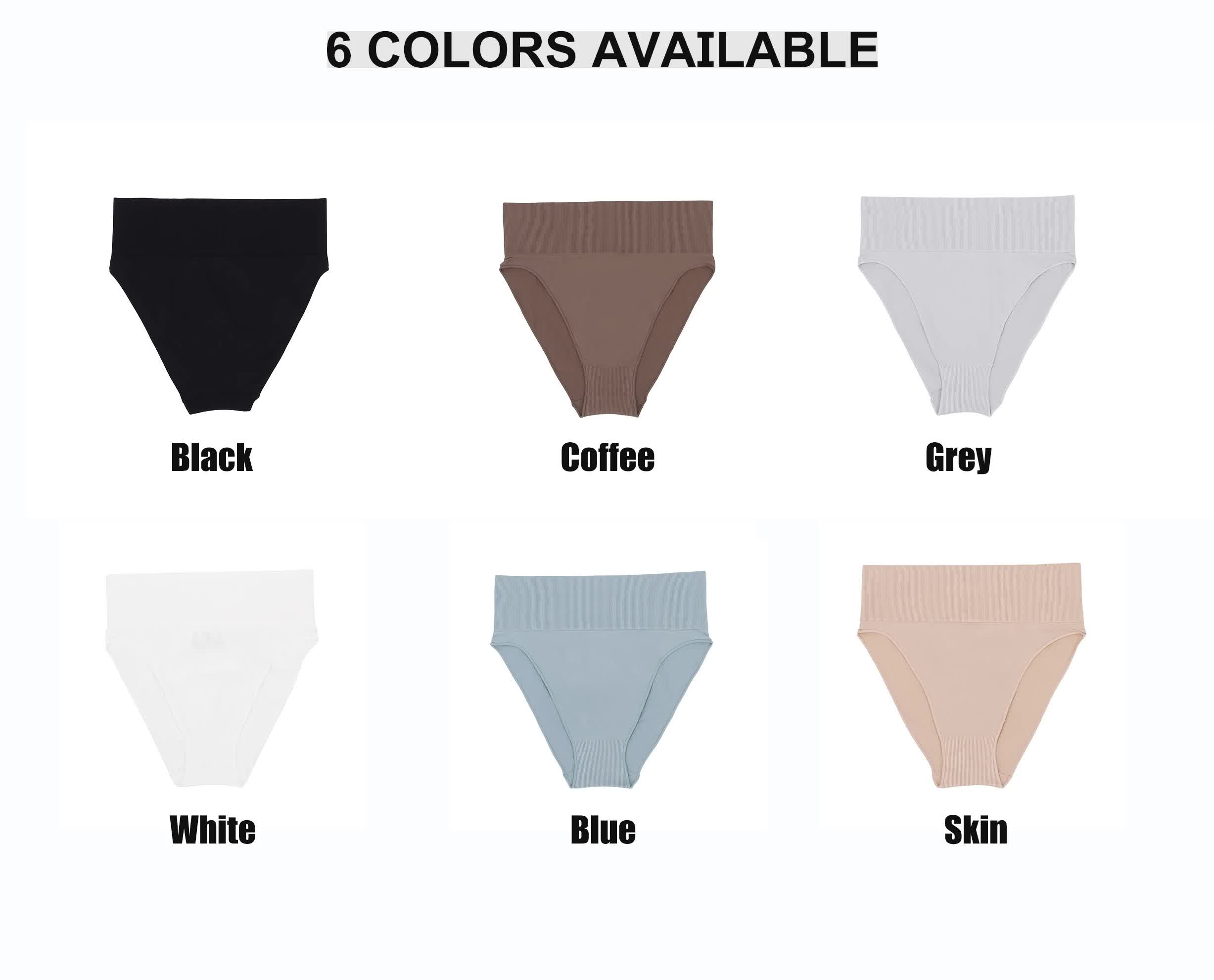 V888-ELOSUNG17927-224615-00 (Coffee+Blue+Grey)3 Pcs Size L Microfiber High-Waisted Thong Underwear with Tummy Control - Slimming Comfort - Image 1