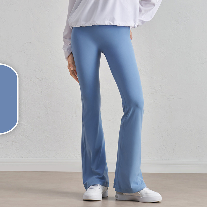 V888-ELOSUNG17979-224868-00 Blue High-Waisted Lycra Yoga Bell-Bottom Pants for Women - Tummy Control & Butt Lifting - Image 1
