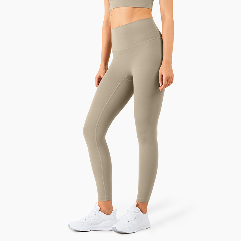V888-ELOSUNG17989-224503-00 Size L Khaki High-Waisted Seamless Yoga Pants for Women - Tummy Control, Butt Lifting & Back Waistband Pocket - Image 1