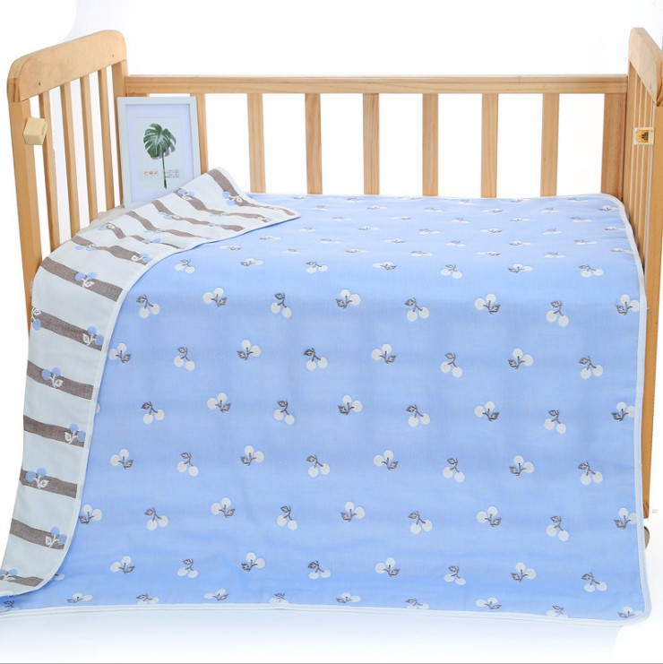 V888-ELOSUNG18004-223283-00 Blue Cherry, 6-Layer Muslin Baby Blanket - Soft Cotton Bedding for Infants and Toddlers, 110x110 cm, - Image 1