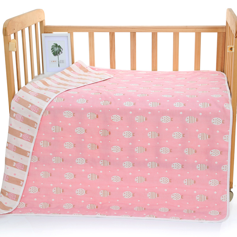 V888-ELOSUNG18008-224993-00 Pink Fish, 6-Layer Muslin Baby Blanket - Soft Cotton Bedding for Infants and Toddlers, 110x110cm - Image 1
