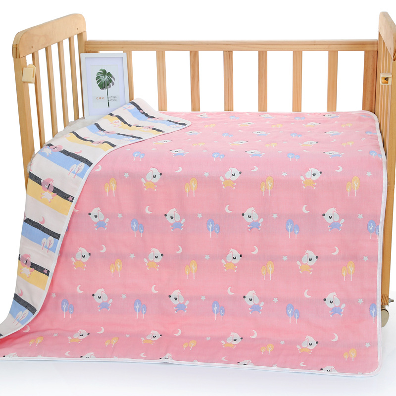 V888-ELOSUNG18011-224999-00 Pink Dog, 6-Layer Muslin Baby Blanket - Soft Cotton Bedding for Infants and Toddlers, 110x110cm - Image 1