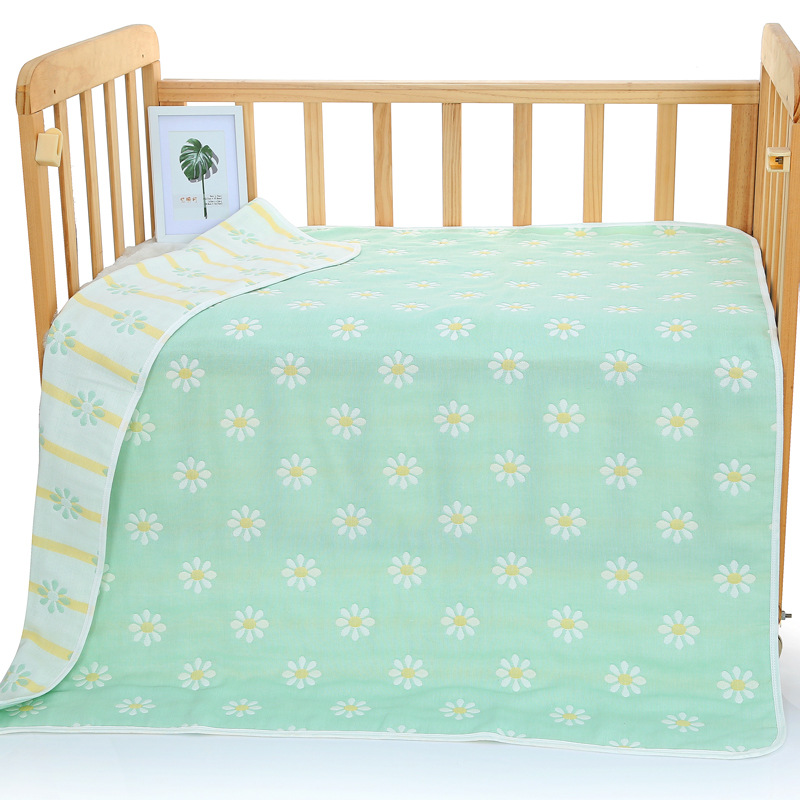 V888-ELOSUNG18012-225002-00 Green Flower, 6-Layer Muslin Baby Blanket - Soft Cotton Bedding for Infants and Toddlers, 110x110cm - Image 1