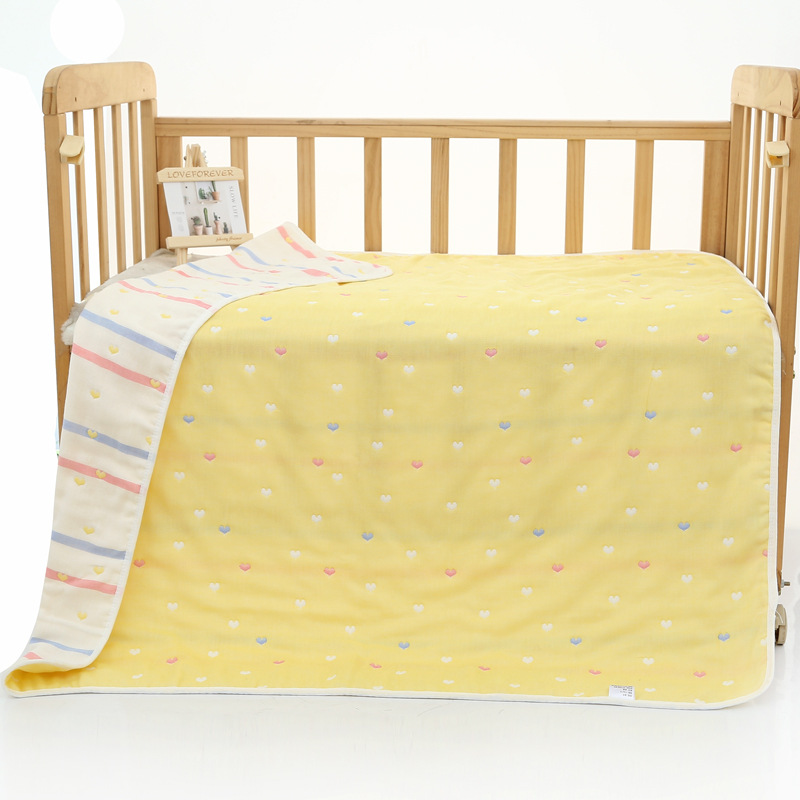 V888-ELOSUNG18018-224139-00 Yellow love heart, 6-Layer Muslin Baby Blanket - Soft Cotton Bedding for Infants and Toddlers, 110x110cm - Image 1