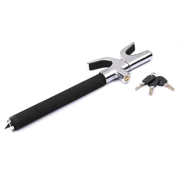 V888-ELOSUNG18049-226745-00 Black Multifunctional Car Steering Wheel Lock - Adjustable and Telescopic Anti-theft & Window Breaker Safety Tool - Image 1