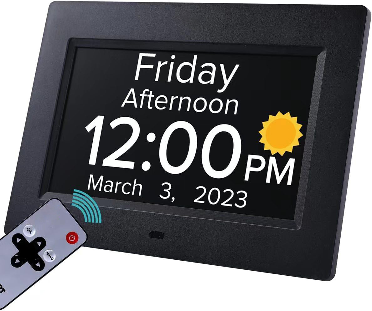 V888-ELOSUNG18095-202503211530-00 Black Crystal Clear 7-Inch Digital Day Clock with Auto Dimming & Voice Assist - Perfect for Seniors - Image 1