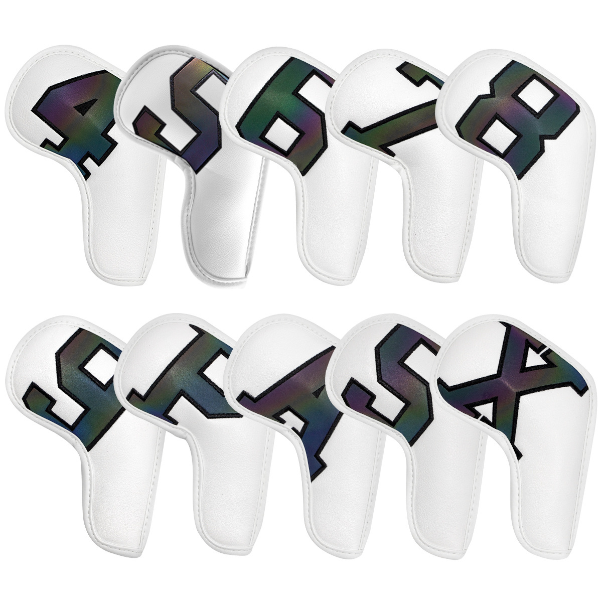 V888-ELOSUNG18161-202504211211-00 White covers with Laser numbers, Premium PU Leather Golf Iron Headcover Set (10pcs) | Numbered 4-9, P, S, A, X | Protective Club Covers for Irons - Image 1