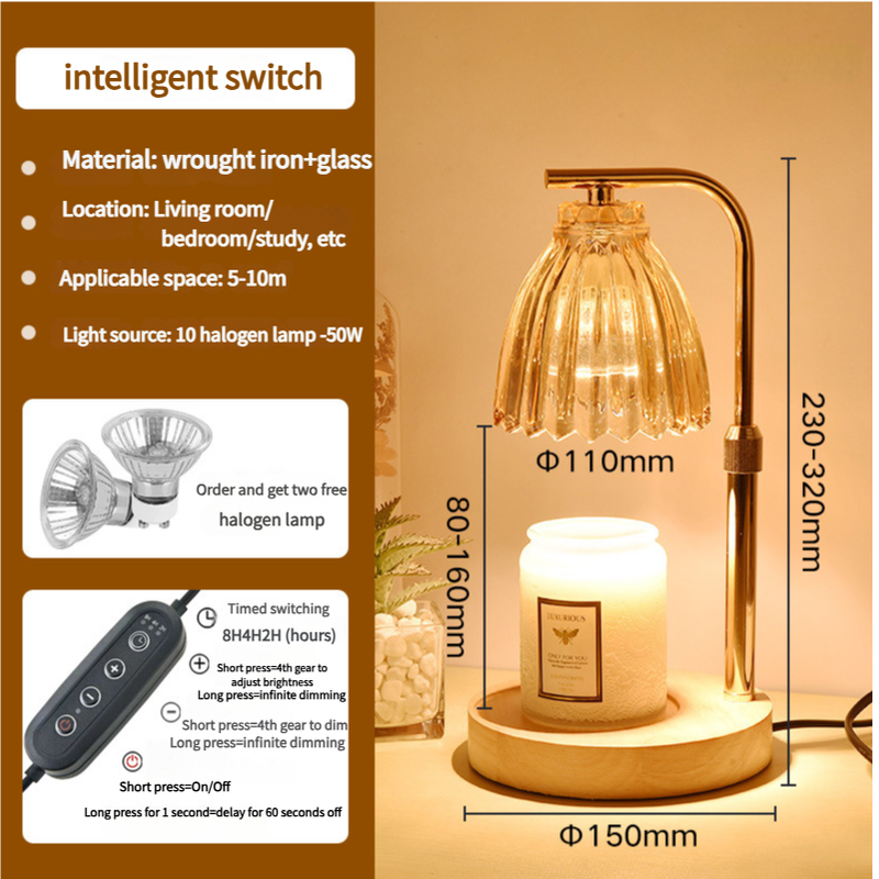 V888-ELOSUNG18251-202505151633-00 Elegant Gold Candle Warmer Lamp with Timer and Dimming - Scented Candle Melter for Home Decor - Image 1
