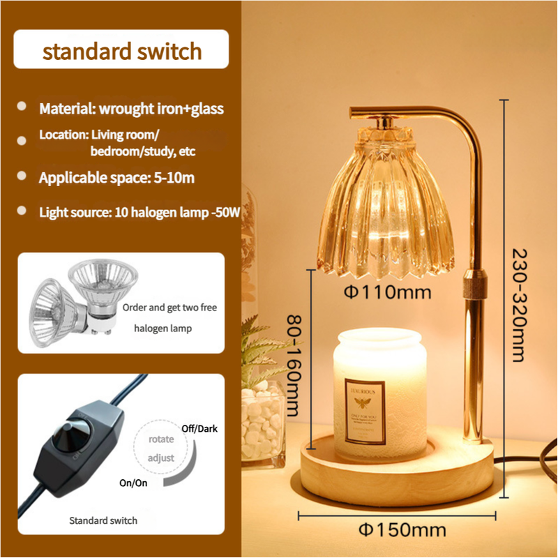 V888-ELOSUNG18252-202505151635-00 Gold Wrought Iron Candle Warmer Lamp with Halogen Bulb - Adjustable Scented Candle Melter for Home Decor - Image 1