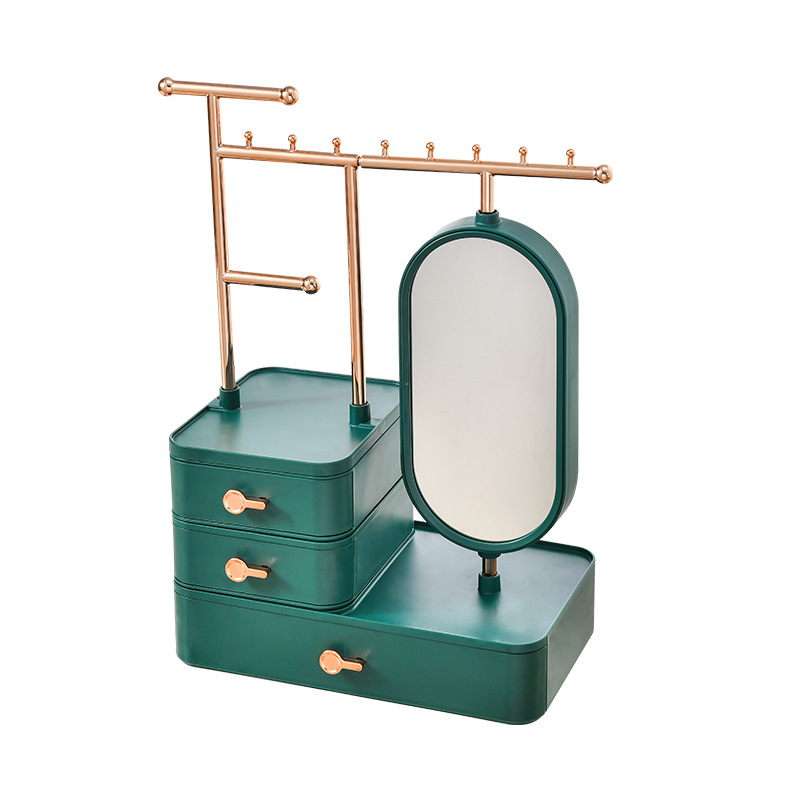 V888-ELOSUNG18277-202505231341-00 Elegant Green Jewelry Organizer with Mirror - Multi-Layer Storage & Display Stand (25x15x37.5cm) - Image 1