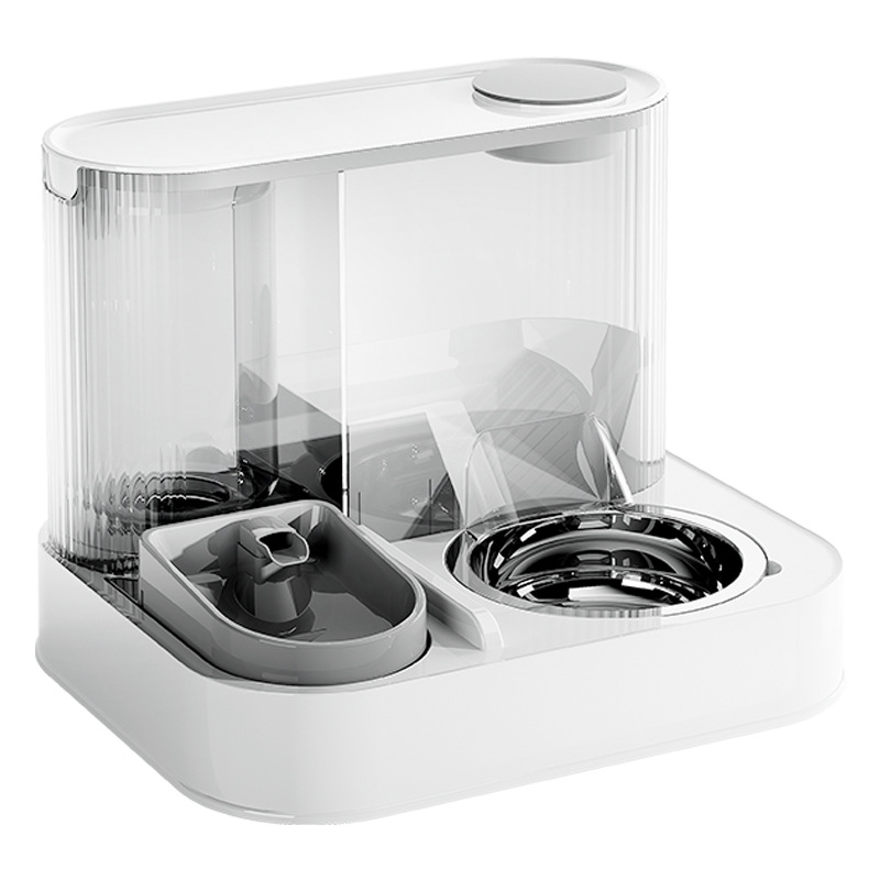 V888-ELOSUNG18312-202506190727-00 Automatic Pet Feeder and Water Bowl - 2-in-1 Grey Stainless Steel Bowl Cat Feeding Station - Image 1