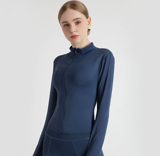 V888-ELOSUNG19004-224593-00 L Blue High-Stretch Slim Fit Yoga Jacket - Full Zip Workout Sports Jacket for Women - Image 1