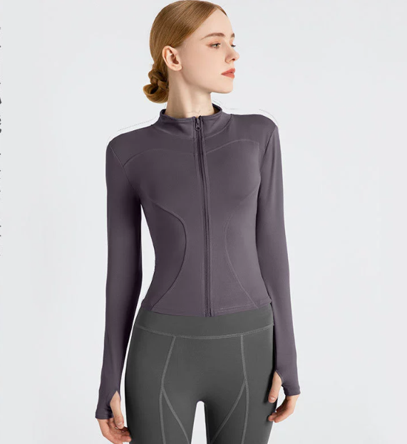 V888-ELOSUNG19024-224671-00 XXL Purple High-Stretch Slim Fit Yoga Jacket - Full Zip Workout Sports Jacket for Women - Image 1