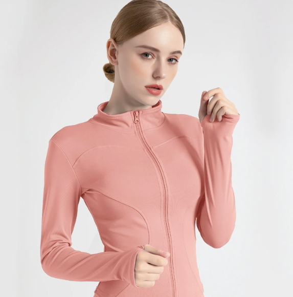 V888-ELOSUNG19037-224727-00 XXXL Pink High-Stretch Slim Fit Yoga Jacket - Full Zip Workout Sports Jacket for Women - Image 1
