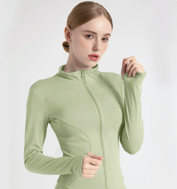 V888-ELOSUNG19043-224745-00 XXXL Green High-Stretch Slim Fit Yoga Jacket - Full Zip Workout Sports Jacket for Women - Image 1