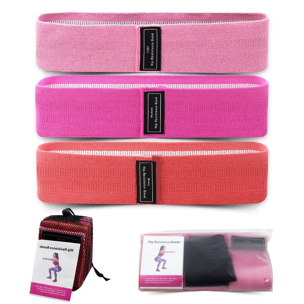 V888-ELOSUNG19050-226024-00 Red Colour Scheme Fabric Resistance Bands Set - 3 Levels Non-Slip Hip Bands for Strength Training - Image 1