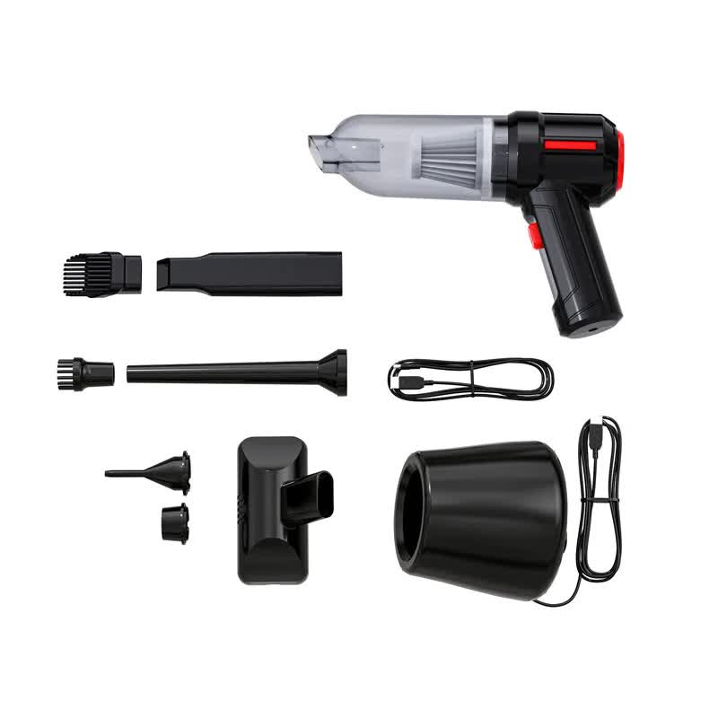 V888-ELOSUNG19135-226733-00 Black 3-in-1 Car Vacuum Cleaner with Blowing, Suction, and Dust Extraction - 2 x 2000mAh Rechargeable Batteries, Includes Floor Brush and Car Charger - Image 1